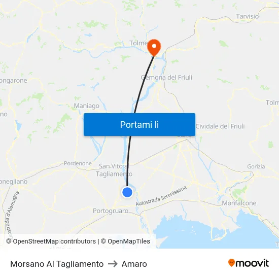 Morsano Al Tagliamento to Amaro map