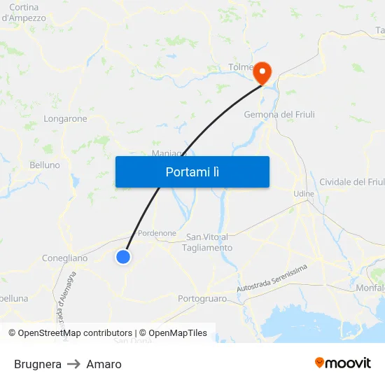 Brugnera to Amaro map