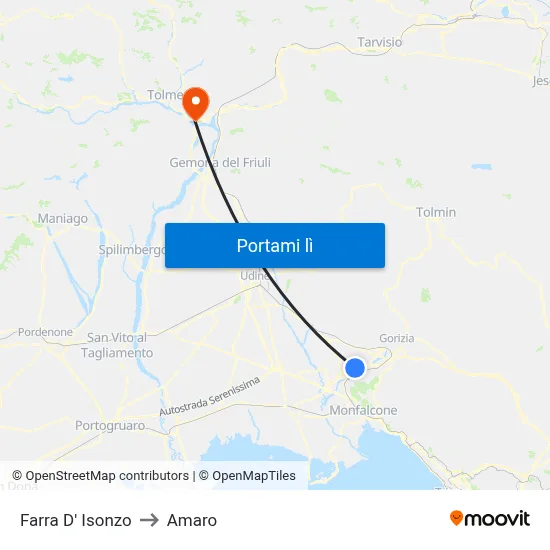 Farra D' Isonzo to Amaro map