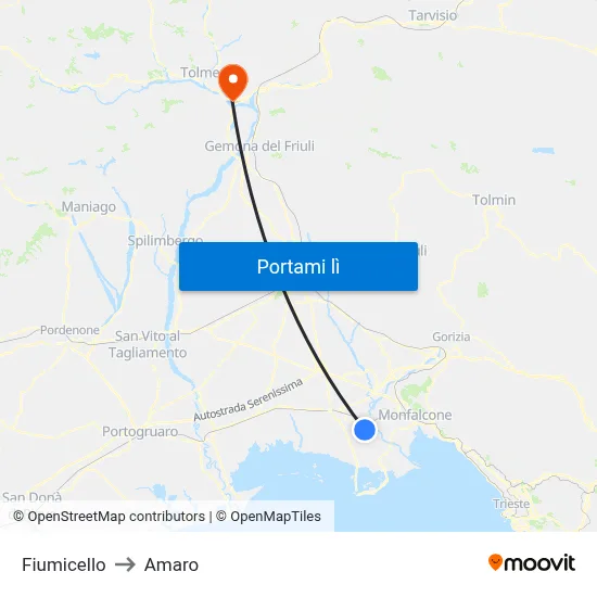 Fiumicello to Amaro map