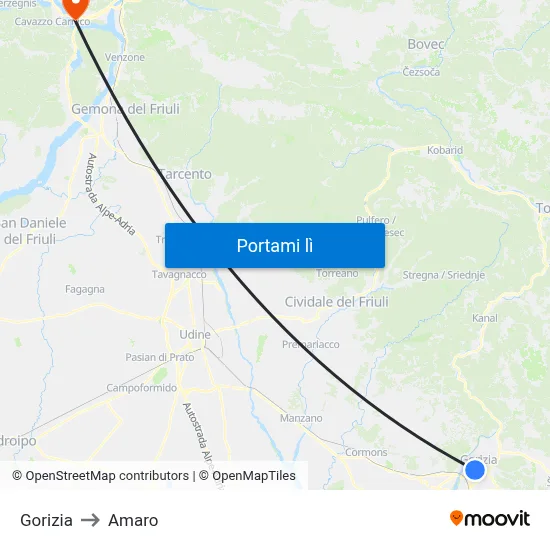 Gorizia to Amaro map