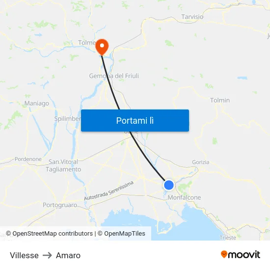 Villesse to Amaro map