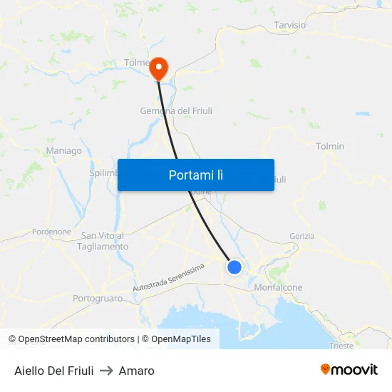 Aiello Del Friuli to Amaro map