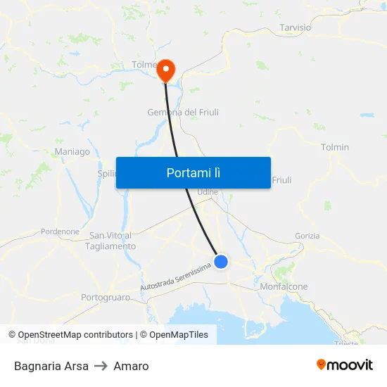 Bagnaria Arsa to Amaro map