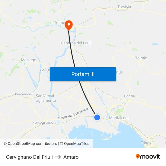Cervignano Del Friuli to Amaro map