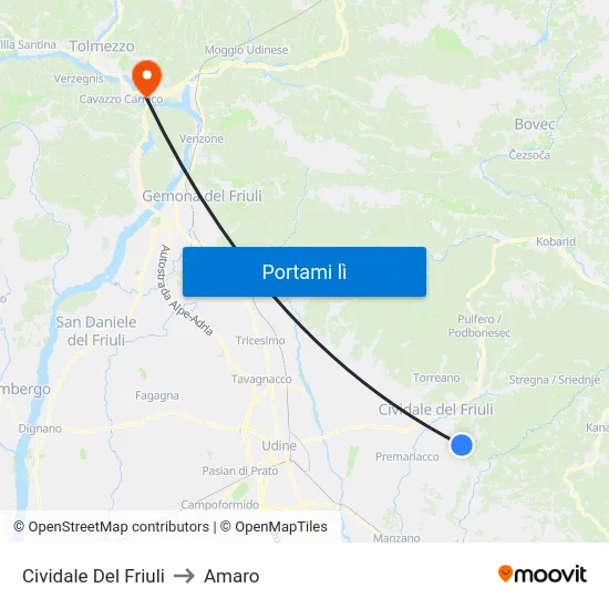 Cividale Del Friuli to Amaro map