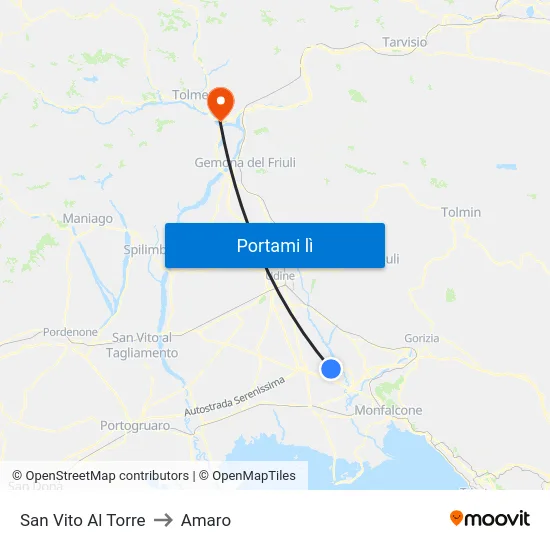 San Vito Al Torre to Amaro map