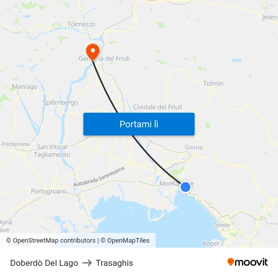 Doberdò Del Lago to Trasaghis map