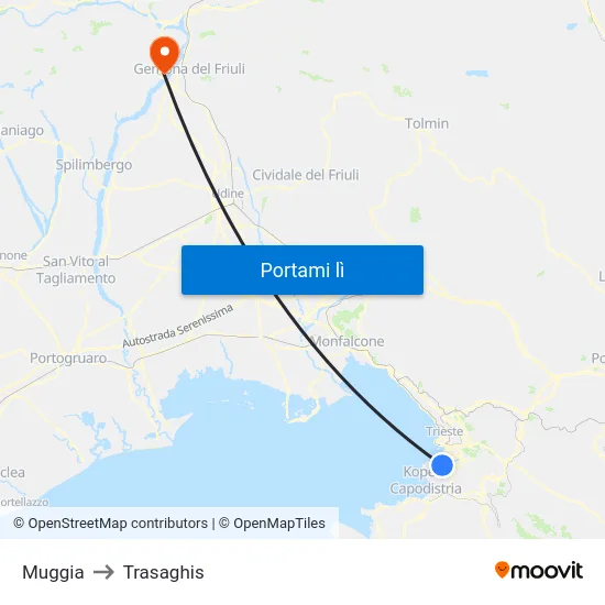Muggia to Trasaghis map