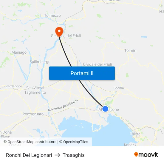 Ronchi Dei Legionari to Trasaghis map