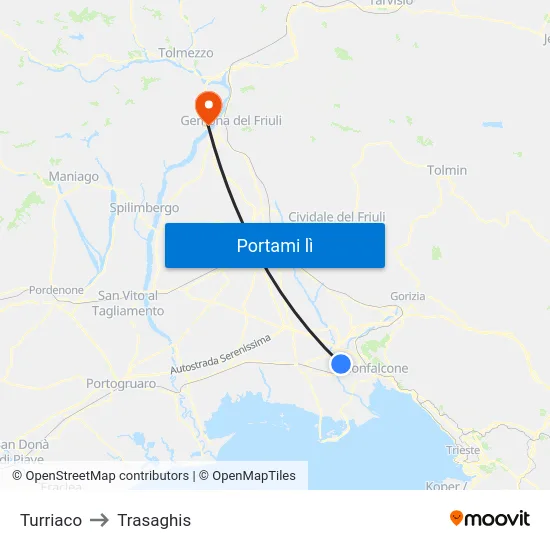 Turriaco to Trasaghis map