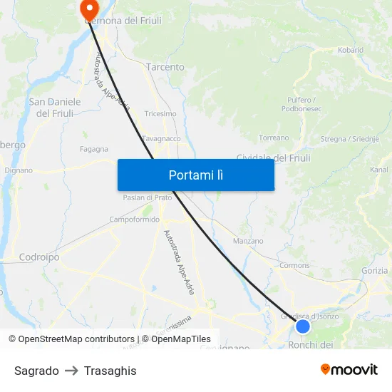 Sagrado to Trasaghis map