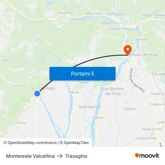 Montereale Valcellina to Trasaghis map