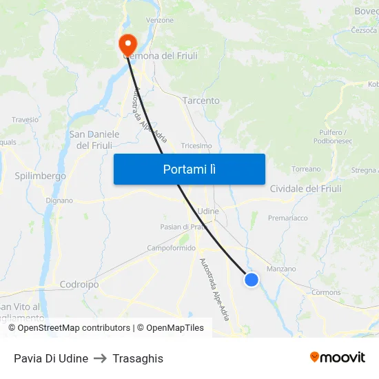Pavia Di Udine to Trasaghis map
