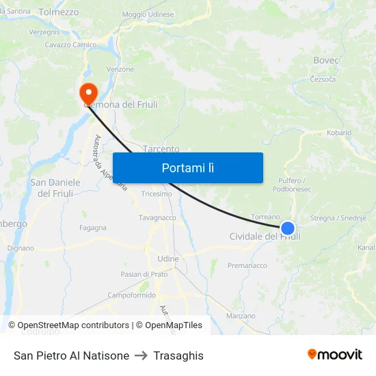 San Pietro Al Natisone to Trasaghis map