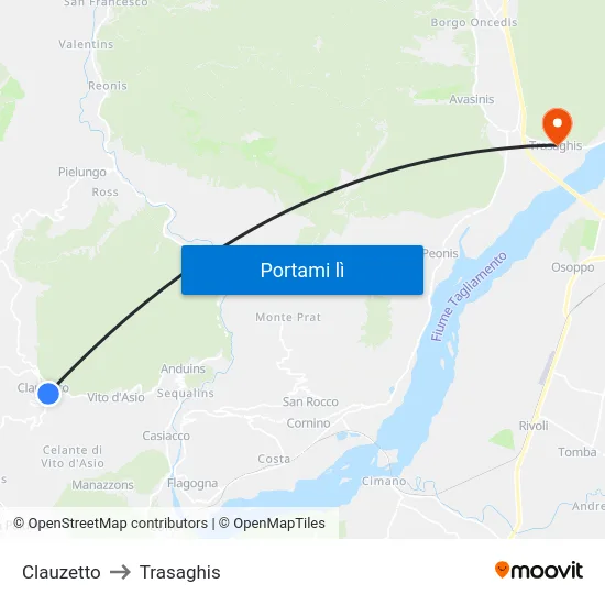 Clauzetto to Trasaghis map