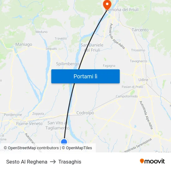 Sesto Al Reghena to Trasaghis map