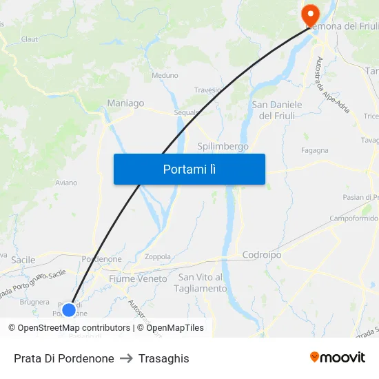 Prata Di Pordenone to Trasaghis map