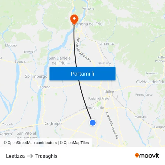 Lestizza to Trasaghis map