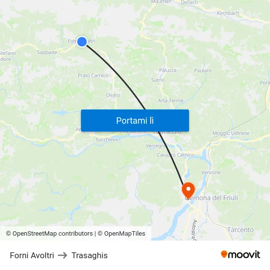 Forni Avoltri to Trasaghis map