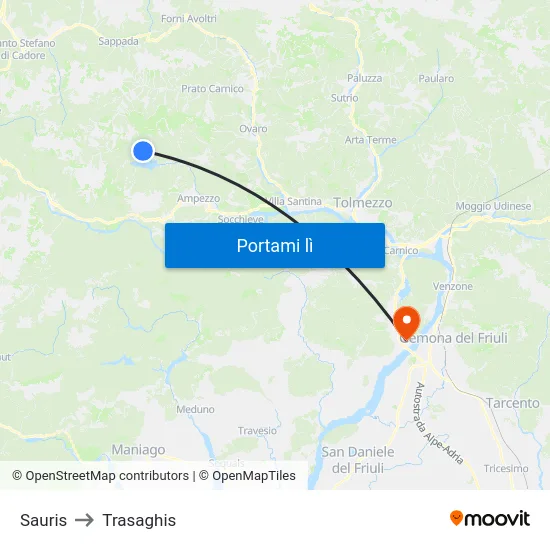 Sauris to Trasaghis map