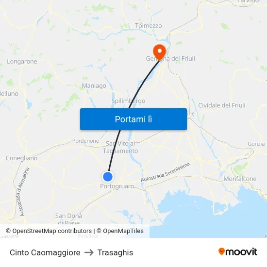 Cinto Caomaggiore to Trasaghis map