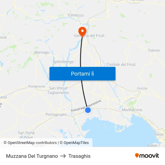 Muzzana Del Turgnano to Trasaghis map
