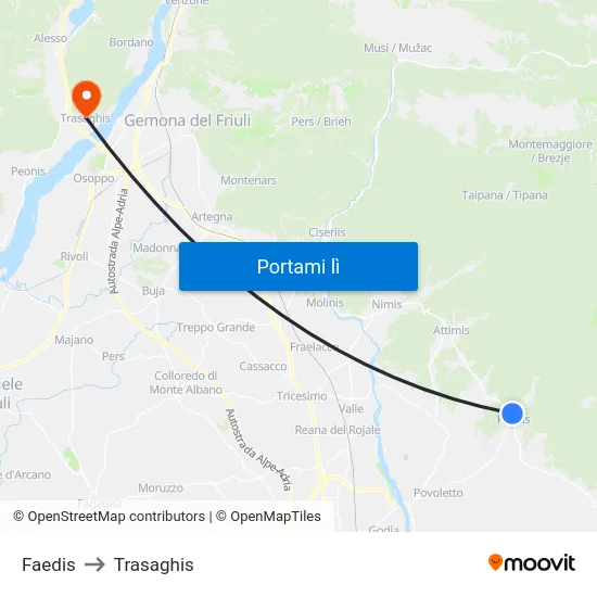 Faedis to Trasaghis map