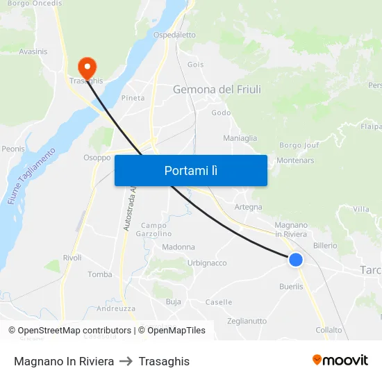 Magnano In Riviera to Trasaghis map
