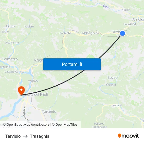 Tarvisio to Trasaghis map