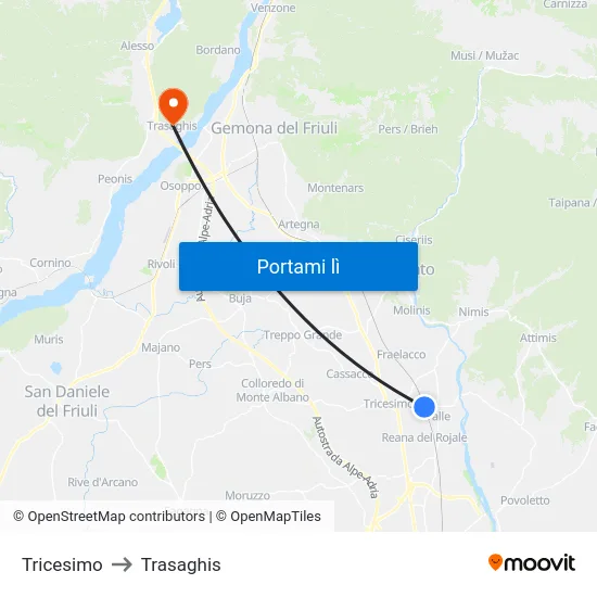 Tricesimo to Trasaghis map