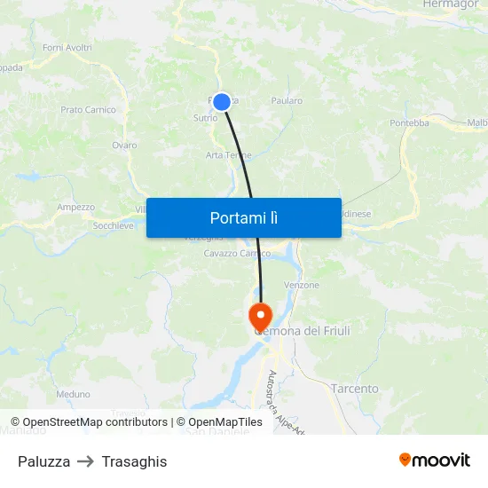 Paluzza to Trasaghis map