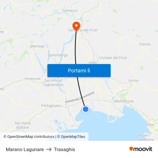 Marano Lagunare to Trasaghis map