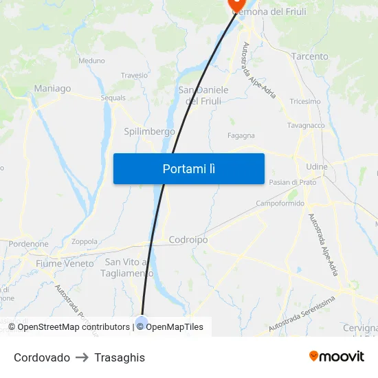 Cordovado to Trasaghis map