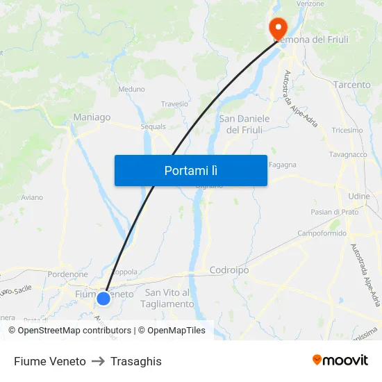 Fiume Veneto to Trasaghis map