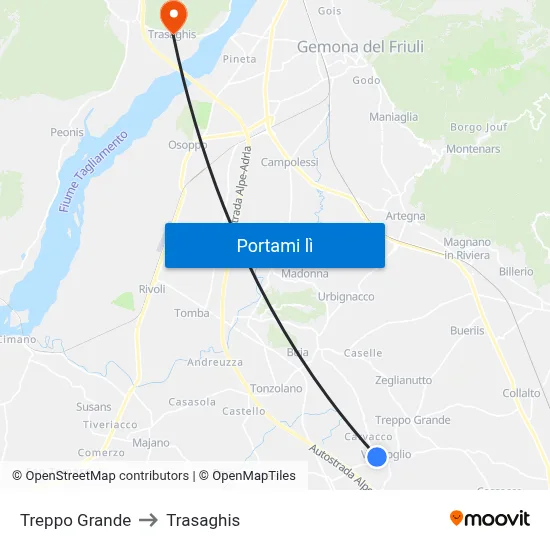 Treppo Grande to Trasaghis map