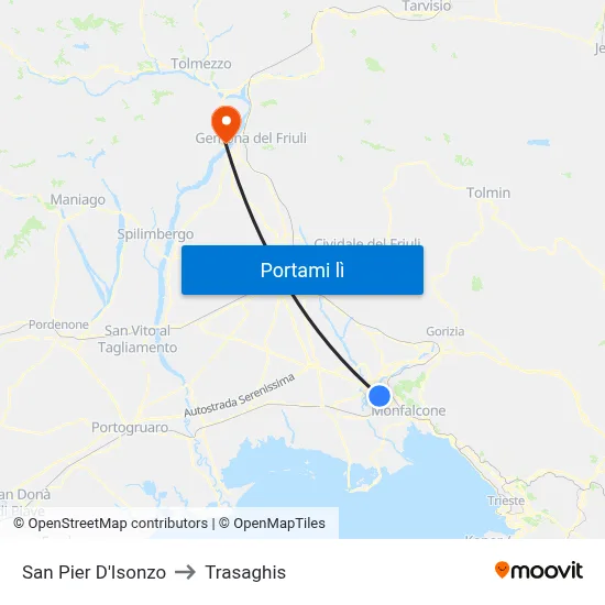 San Pier D'Isonzo to Trasaghis map