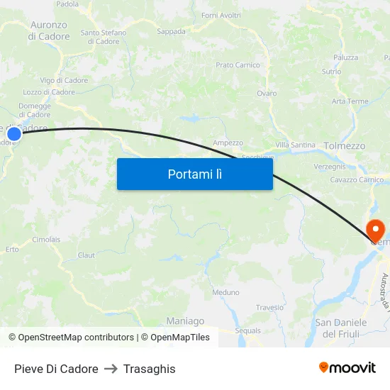 Pieve Di Cadore to Trasaghis map