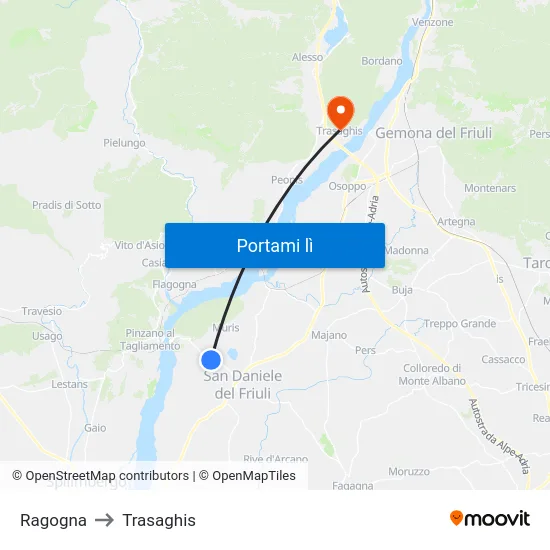 Ragogna to Trasaghis map