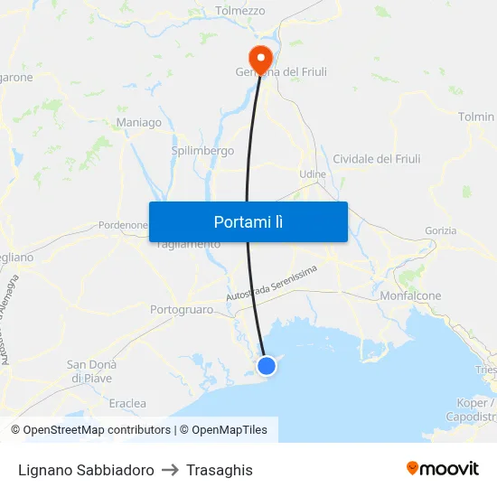 Lignano Sabbiadoro to Trasaghis map