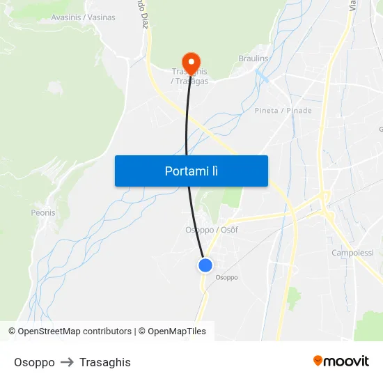Osoppo to Trasaghis map