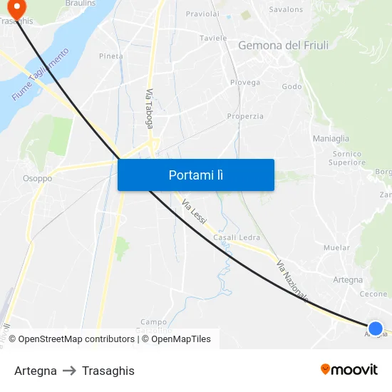 Artegna to Trasaghis map