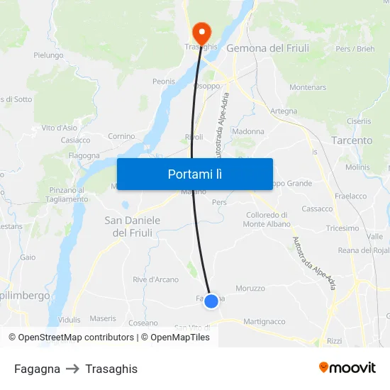 Fagagna to Trasaghis map