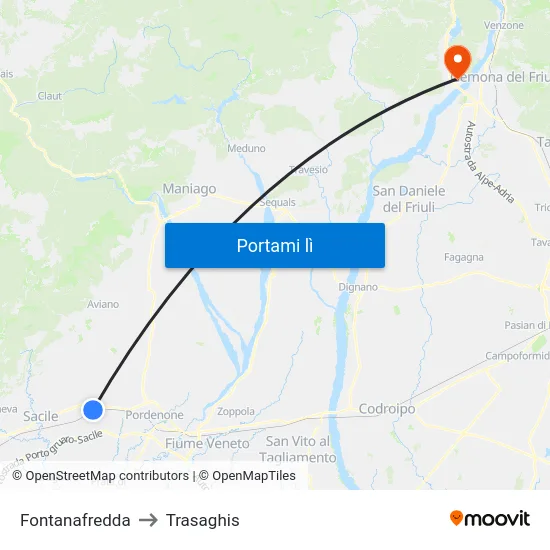 Fontanafredda to Trasaghis map