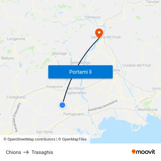 Chions to Trasaghis map