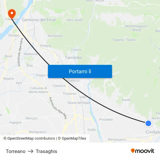 Torreano to Trasaghis map
