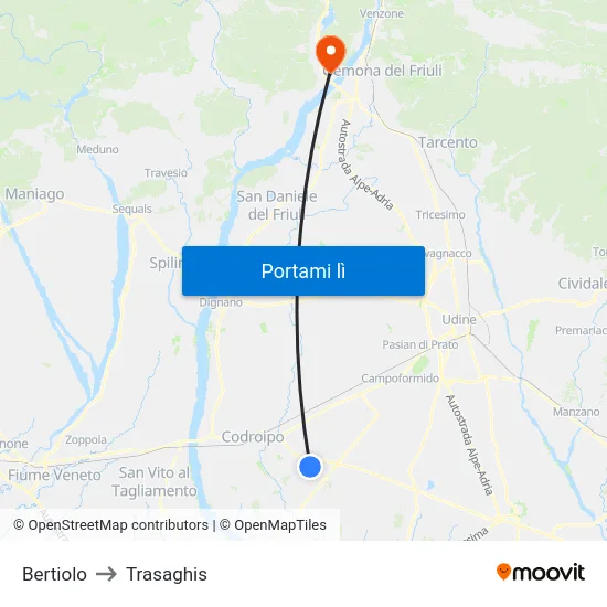 Bertiolo to Trasaghis map