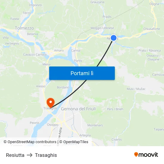 Resiutta to Trasaghis map