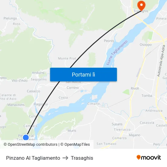 Pinzano Al Tagliamento to Trasaghis map
