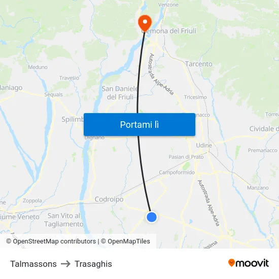 Talmassons to Trasaghis map